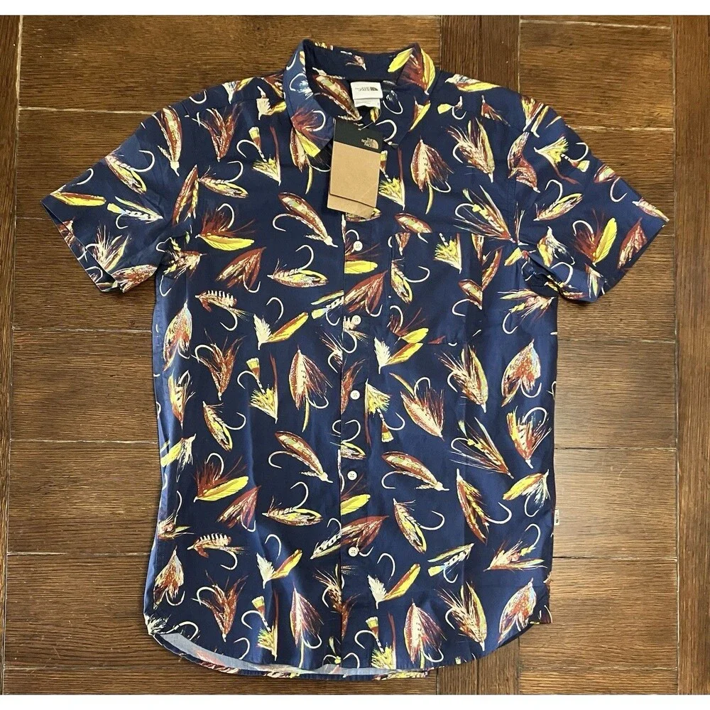 North Face Baytrail Summit Navy Fly Fishing Pattern Shirt NF0A55ND Mens Sz M NWT